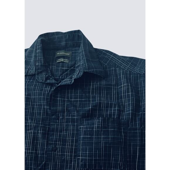 DOCKERS LONG BARREL CUFF SLV BUTTON DOWN SHIRT, MENS, M, BLUE WHITE GREEN PLAID - Picture 2 of 12